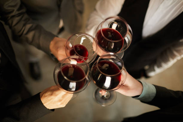 Business people Drinking Wine Above View